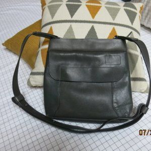 Tumi gray leather crossbody travel purse/bag